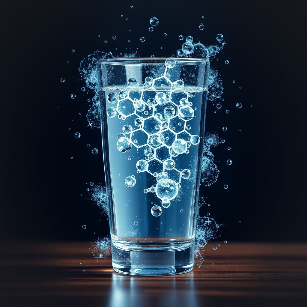 Stylized graphic representing hydration education with water droplet and measurement elements